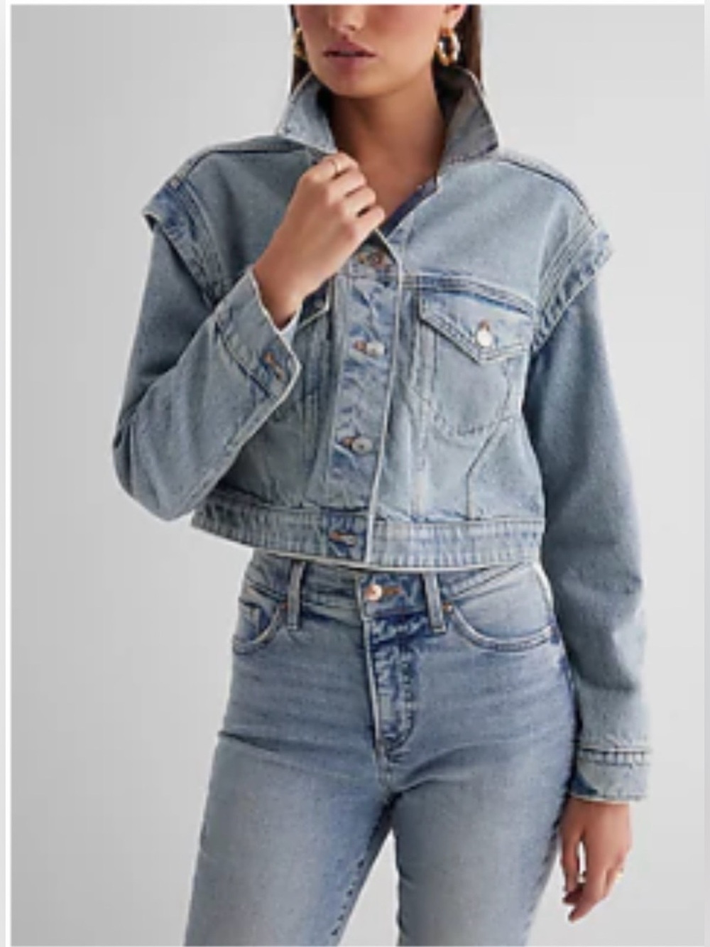 Express cap sleeve cropped denim jacket sz large NWT